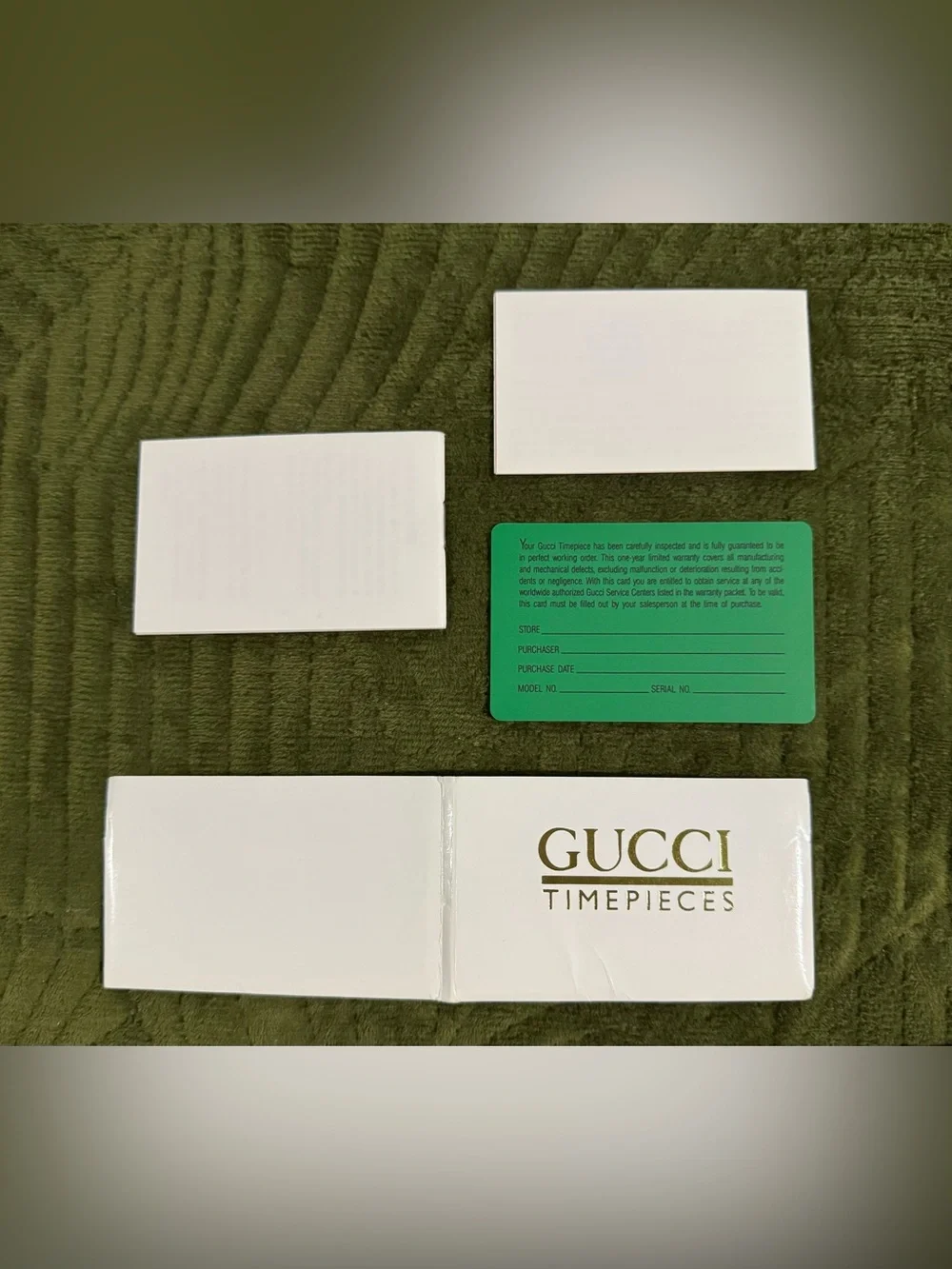Vintage Genuine Gucci Timepieces International Watch Warranty Card & Paperwork